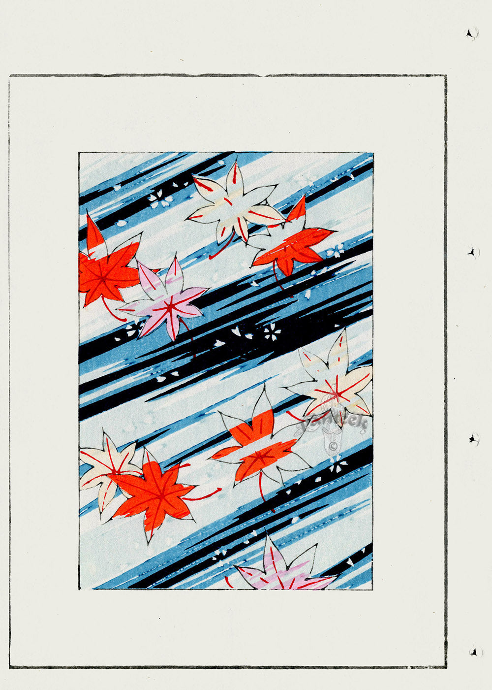 Shin-Bijutsukai Magazine Red, White Leaves on Blue, Black Design