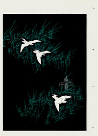 Shin-Bijutsukai Magazine White Birds on Green, Black Design - Panteek Antique Prints