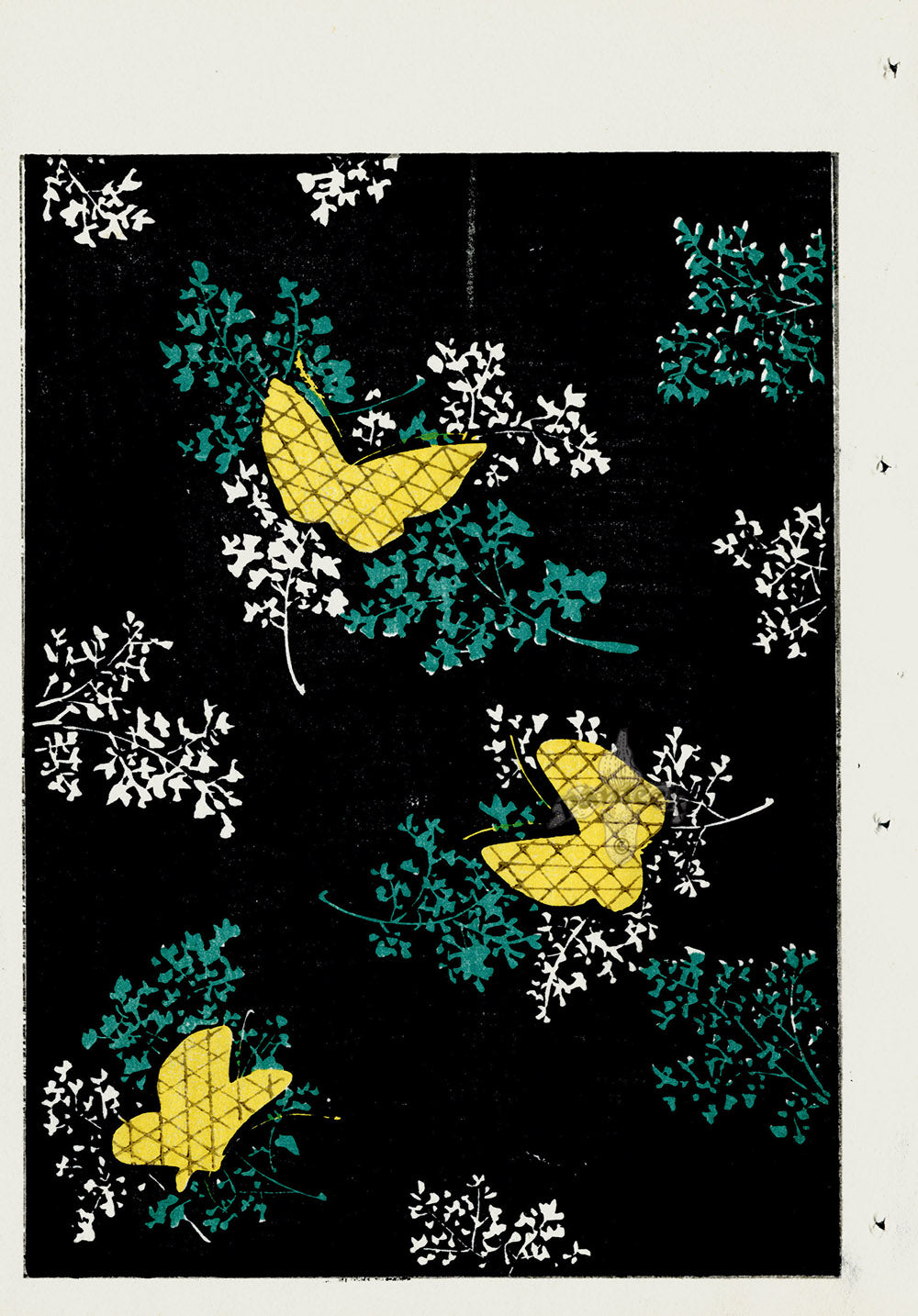 Shin-Bijutsukai Magazine Yellow Butterflies on Black, White, Green Design