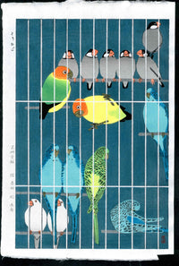 Shiro Kasamatsu Birds in Cage - Panteek Antique Prints