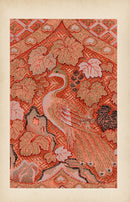 Showa Japanese Textile Design Bird Peacock, Hearts - Panteek Antique Prints