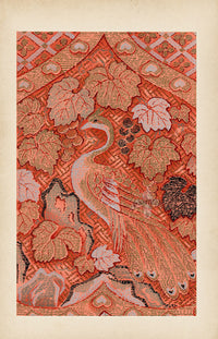 Showa Japanese Textile Design Bird Peacock, Hearts - Panteek Antique Prints