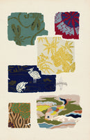 Showa Japanese Textile Design Birds, Heron, Fish - Panteek Antique Prints