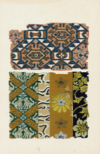 Showa Japanese Textile Design Cats, Flowers - Panteek Antique Prints