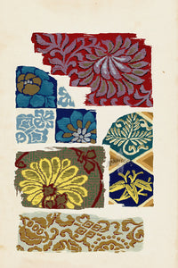 Showa Japanese Textile Design Colorful Flowers - Panteek Antique Prints