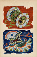 Showa Japanese Textile Design Drums, Instruments - Panteek Antique Prints