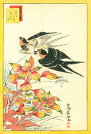 Sugakudo Nakayama Yoshikiri Bird, Swallow, Safflower - Panteek Antique Prints