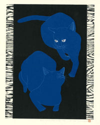 Tadashige Nishida Blue Cats Gesture - Panteek Antique Prints