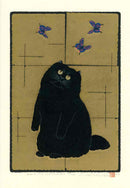 Tadashige Nishida Cat and Butterfly Japanese Woodblock Print - Panteek Antique Prints