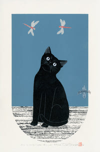 Tadashige Nishida Cat and Dragonfly - Panteek Antique Prints