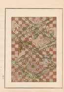 Tanaka Yohu Woodblock 1892 Checkered Design, Chrysanthemum - Panteek Antique Prints