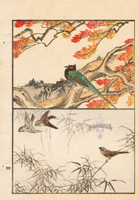 Tanaka Yohu Woodblock 1892 Fall Bird Design - Panteek Antique Prints