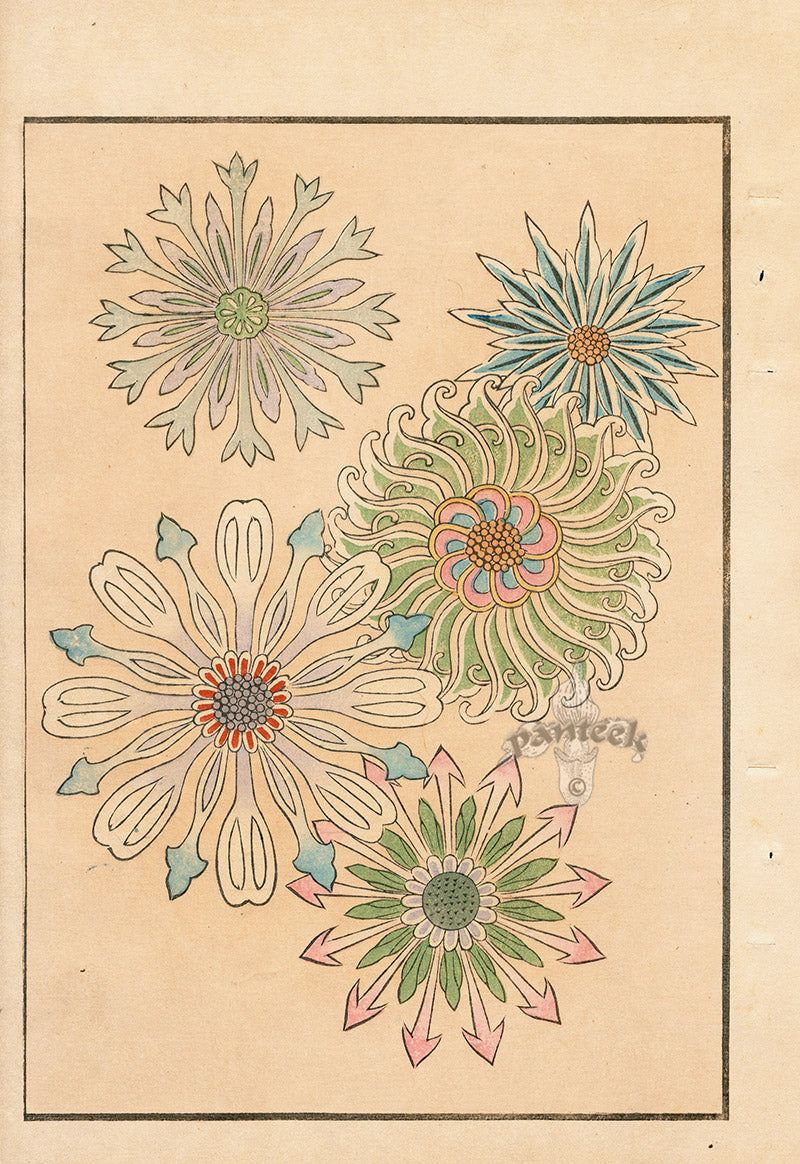 Tanaka Yohu Woodblock 1892 Five Flowers