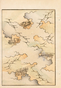 Tanaka Yohu Woodblock 1892 Steam Train Design - Panteek Antique Prints