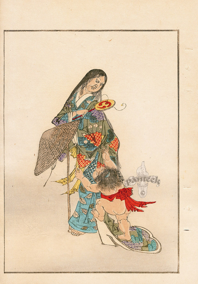 Tanaka Yohu Woodblock 1892 Woman and Baby