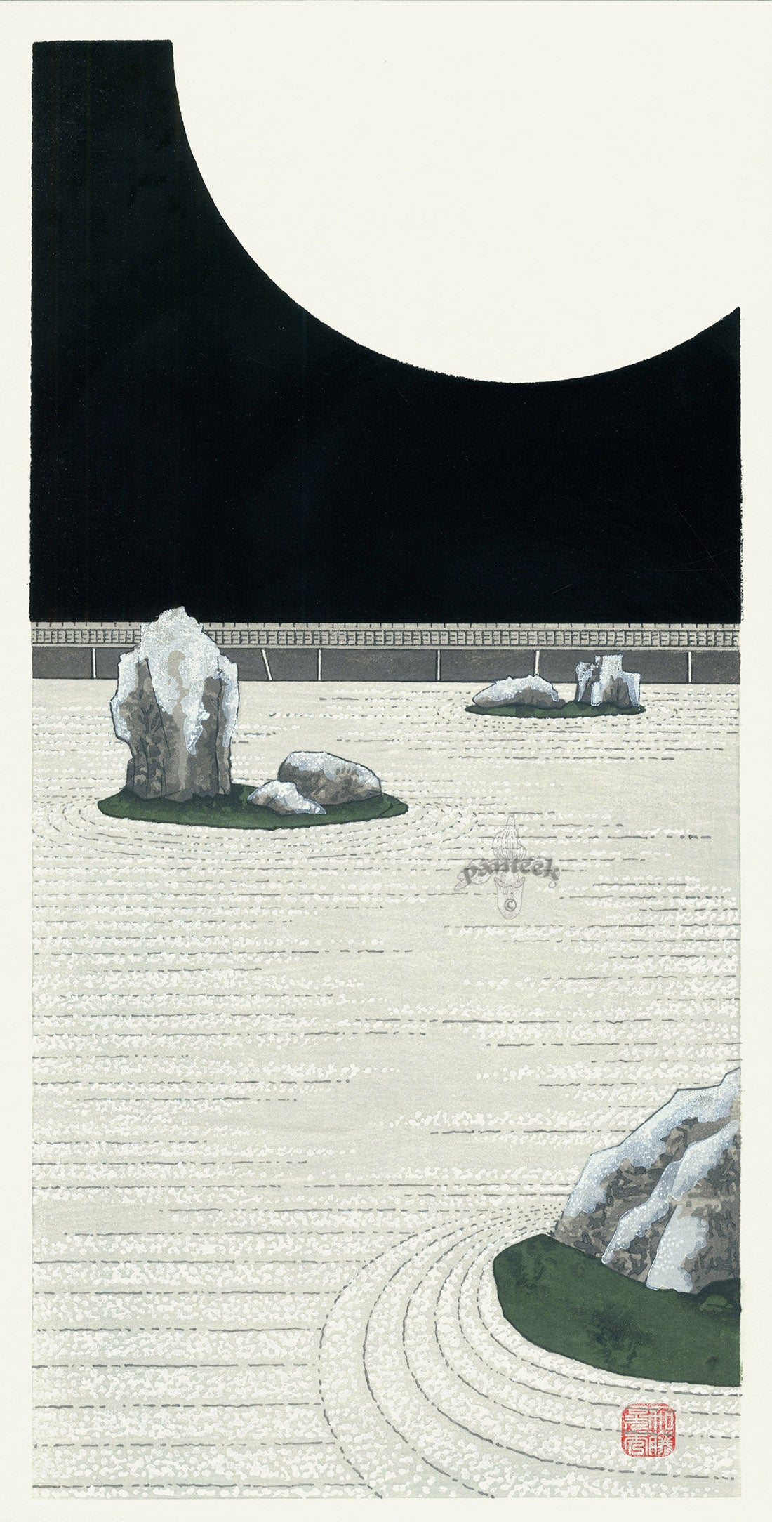 Teruhide Kato Woodblock Ryoan-ji in Moonlight
