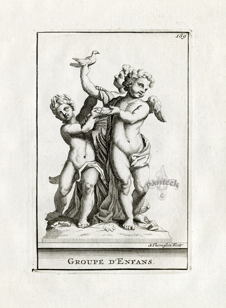 Thomassin Statues of Versailles Antique Print Cherubs, Dove, Shell