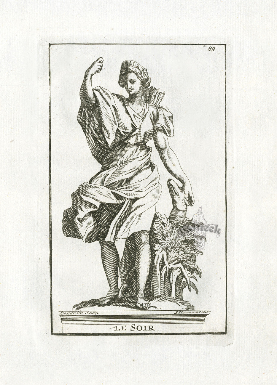 Thomassin Statues of Versailles Antique Print Evening