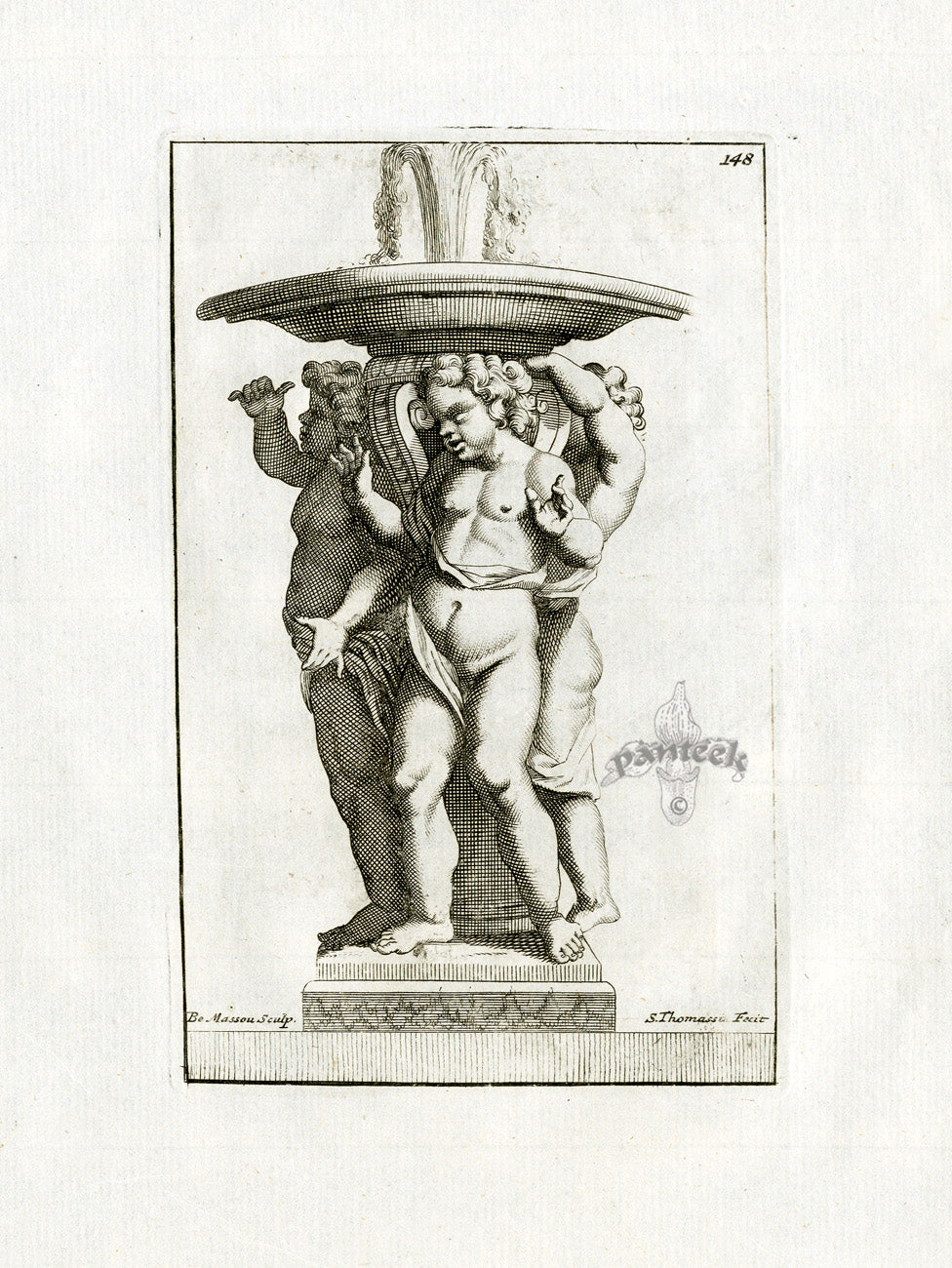 Thomassin Statues of Versailles Antique Print Fountain, 3 Putti