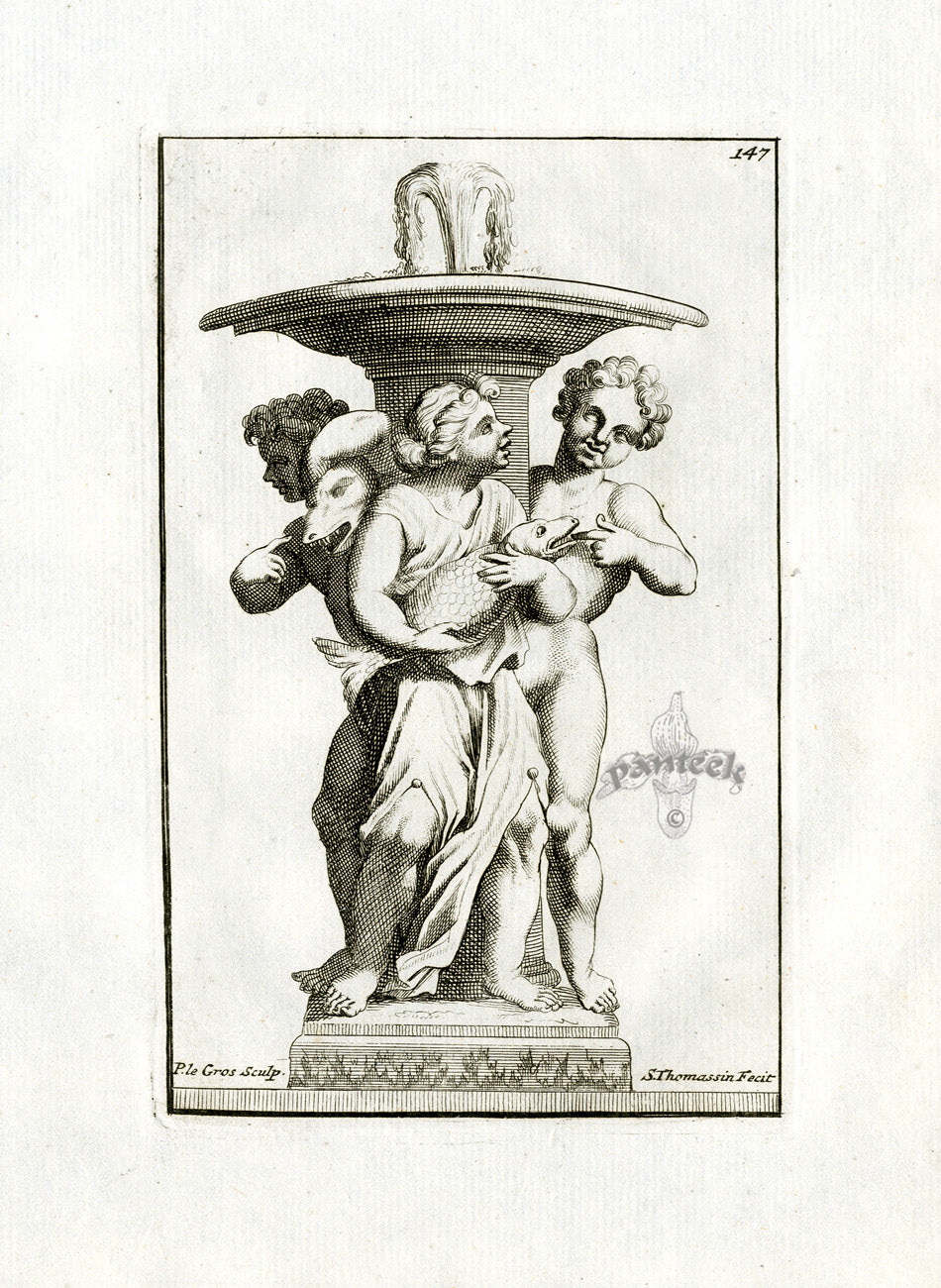 Thomassin Statues of Versailles Antique Print Fountain, Fishmongers