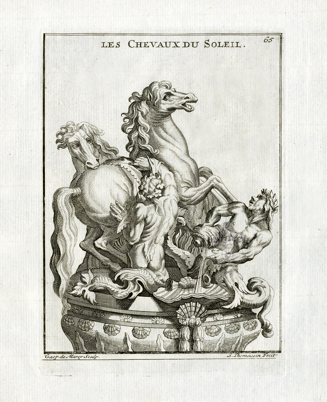 Thomassin Statues of Versailles Antique Print Horses, Mermen