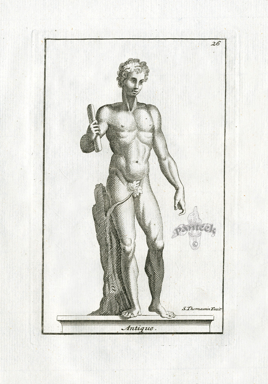 Thomassin Statues of Versailles Antique Print Man, Scroll