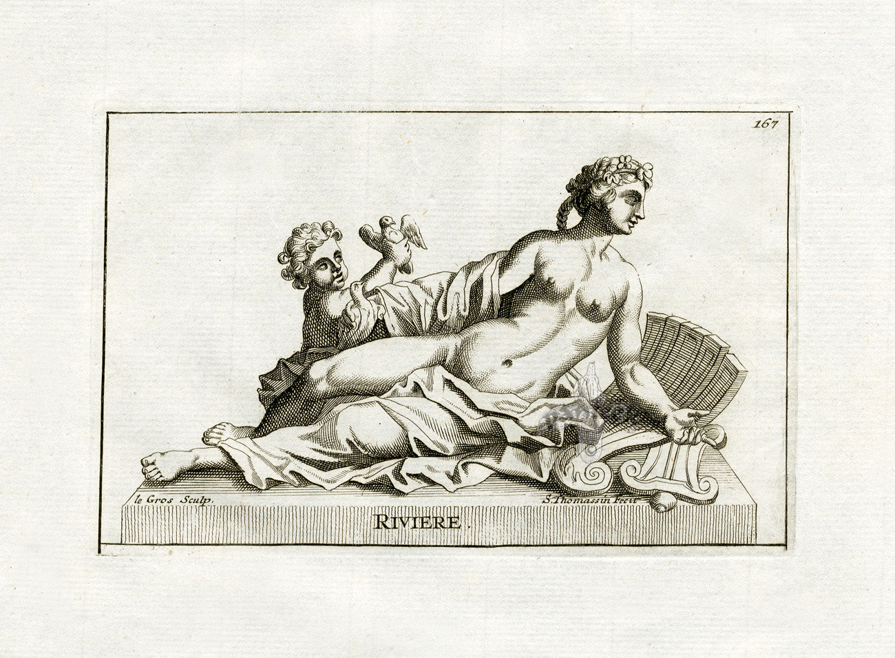 Thomassin Statues of Versailles Antique Print River, Doves