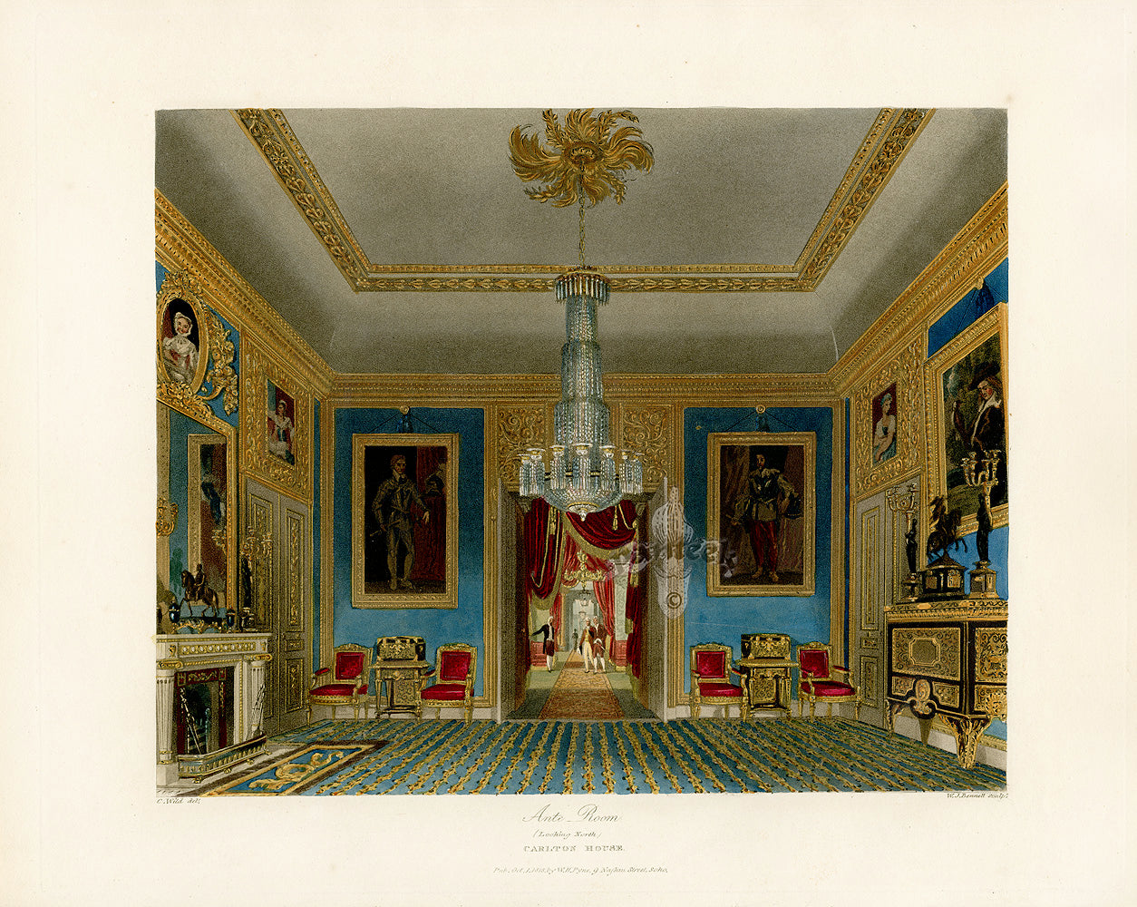 W.H. Pyne Prints 1819 Ante Room, Carlton House