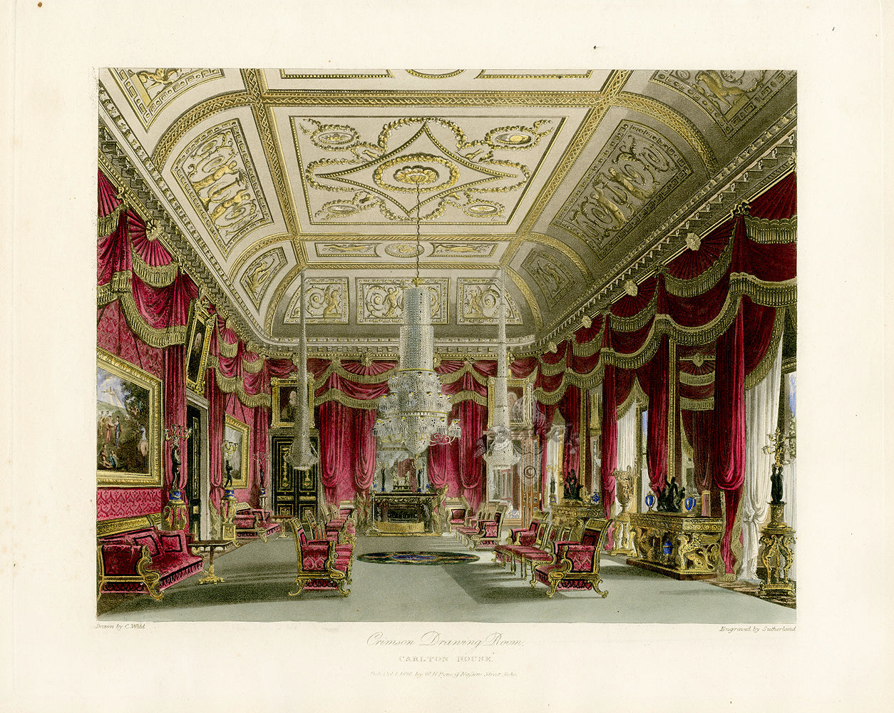 W.H. Pyne Prints 1819 Crimson Drawing Room, Carlton House