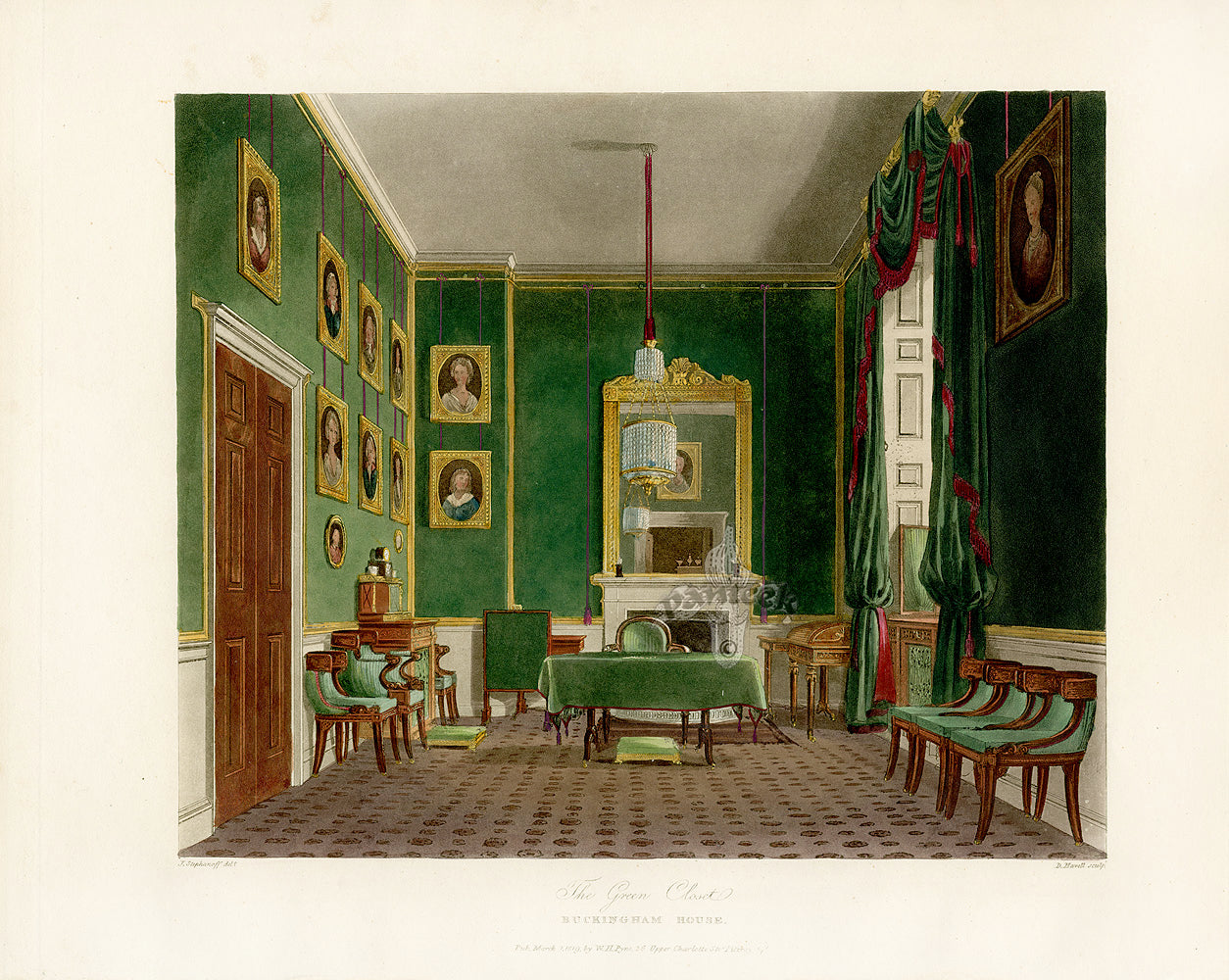 W.H. Pyne Prints 1819 Green Closet, Buckingham House