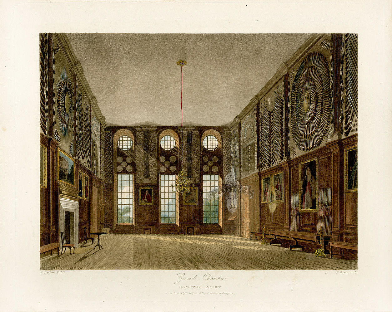 W.H. Pyne Prints 1819 Guard Chamber, Hampton Court
