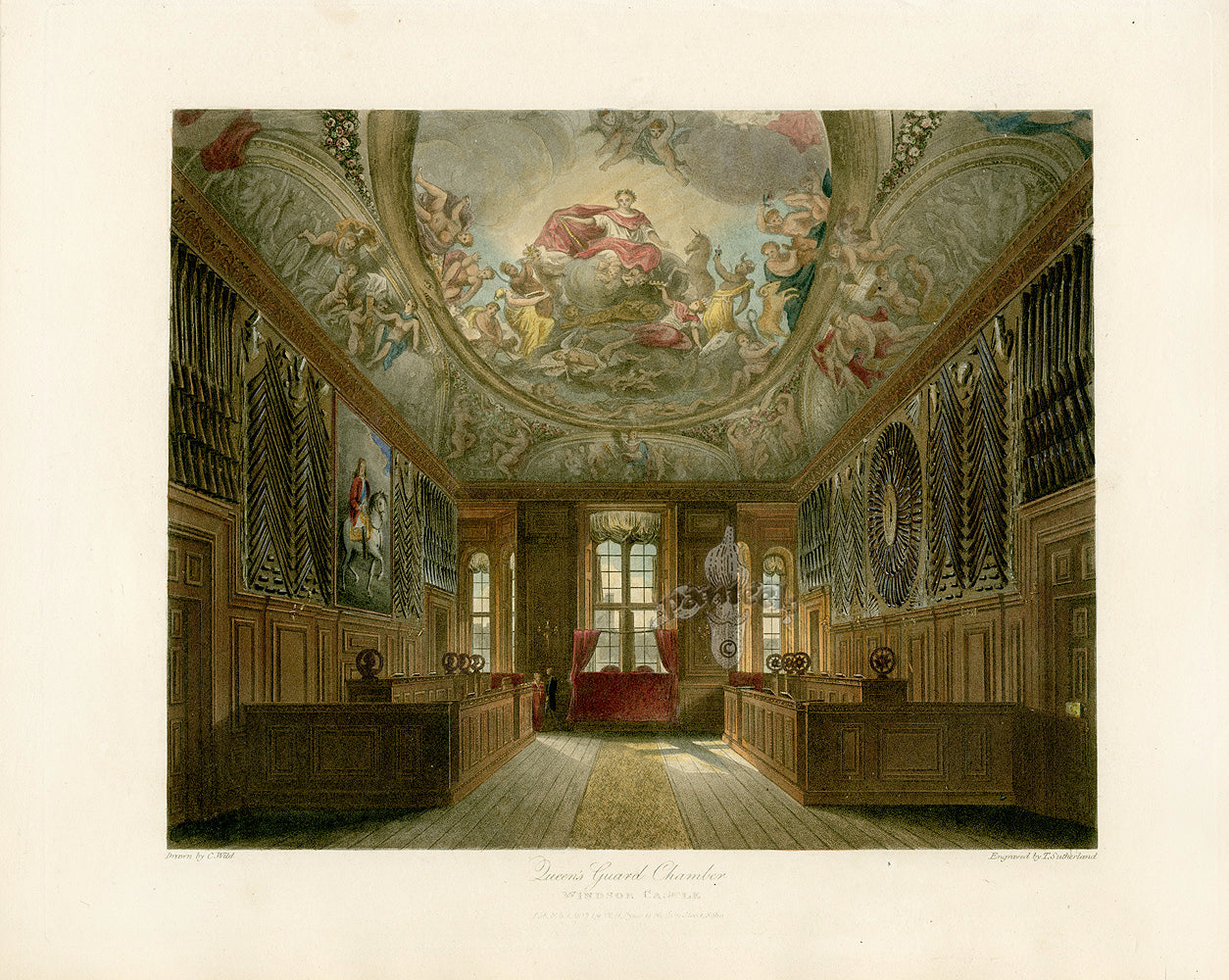 W.H. Pyne Prints 1819 Queen's Guard Chamber, Windsor Castle