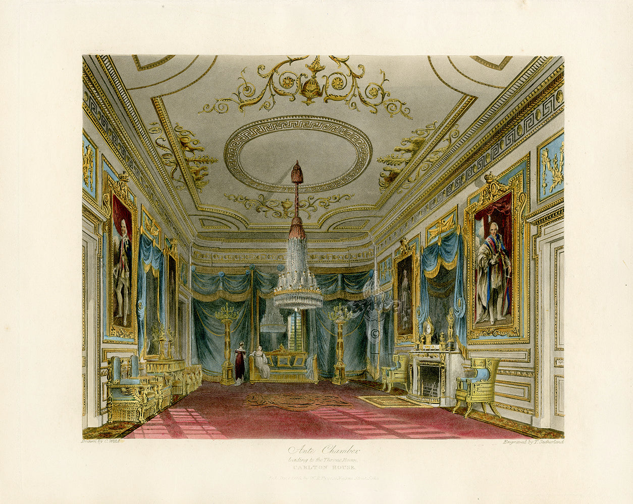W.H. Pyne Prints 1819 Throne Room Ante Chamber, Carlton House