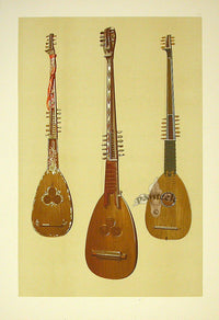 William Gibb Original Print Antique Musical Instrument 3 Chitarroni - Panteek Antique Prints