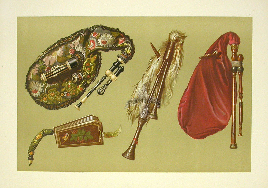 William Gibb Original Print Antique Musical Instrument Bagpipes