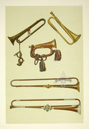 William Gibb Original Print Antique Musical Instrument Bugle, Trumpets - Panteek Antique Prints