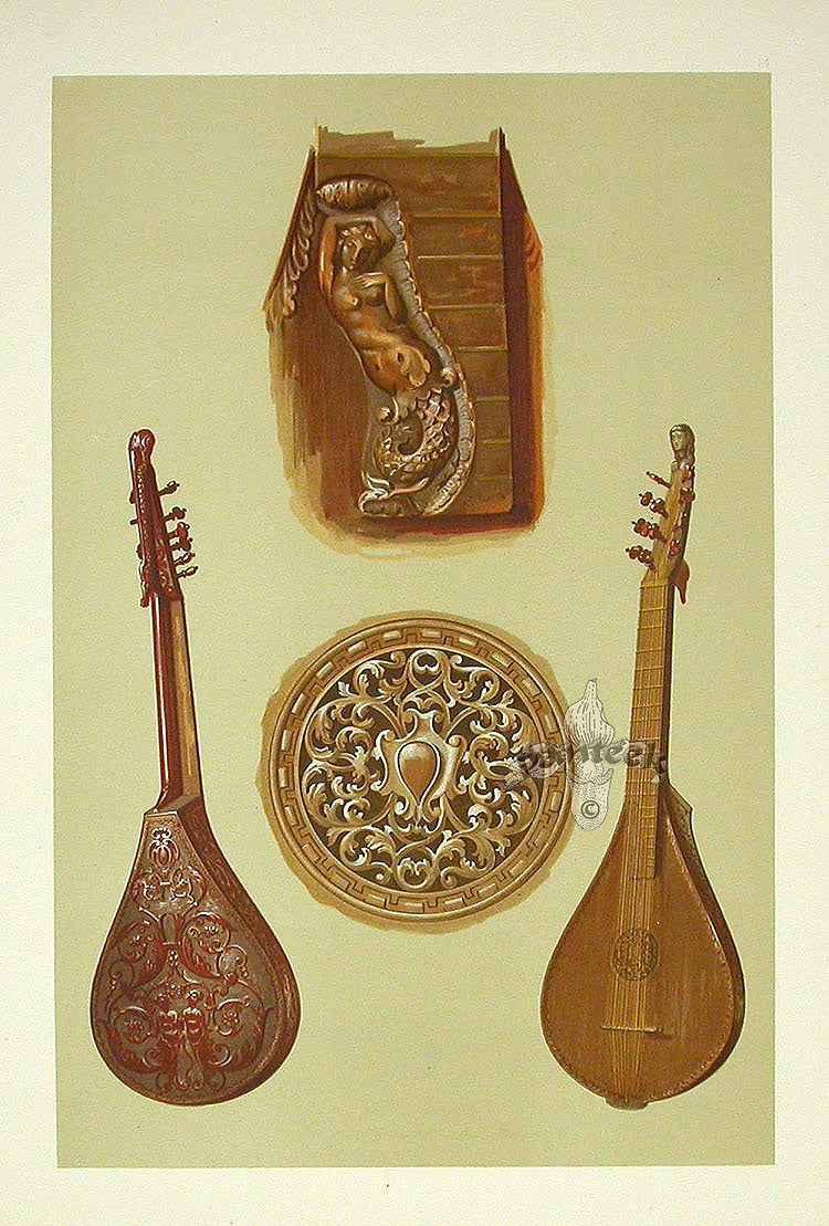 William Gibb Original Print Antique Musical Instrument Cetera