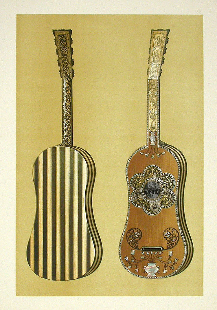 William Gibb Original Print Antique Musical Instrument Guitar