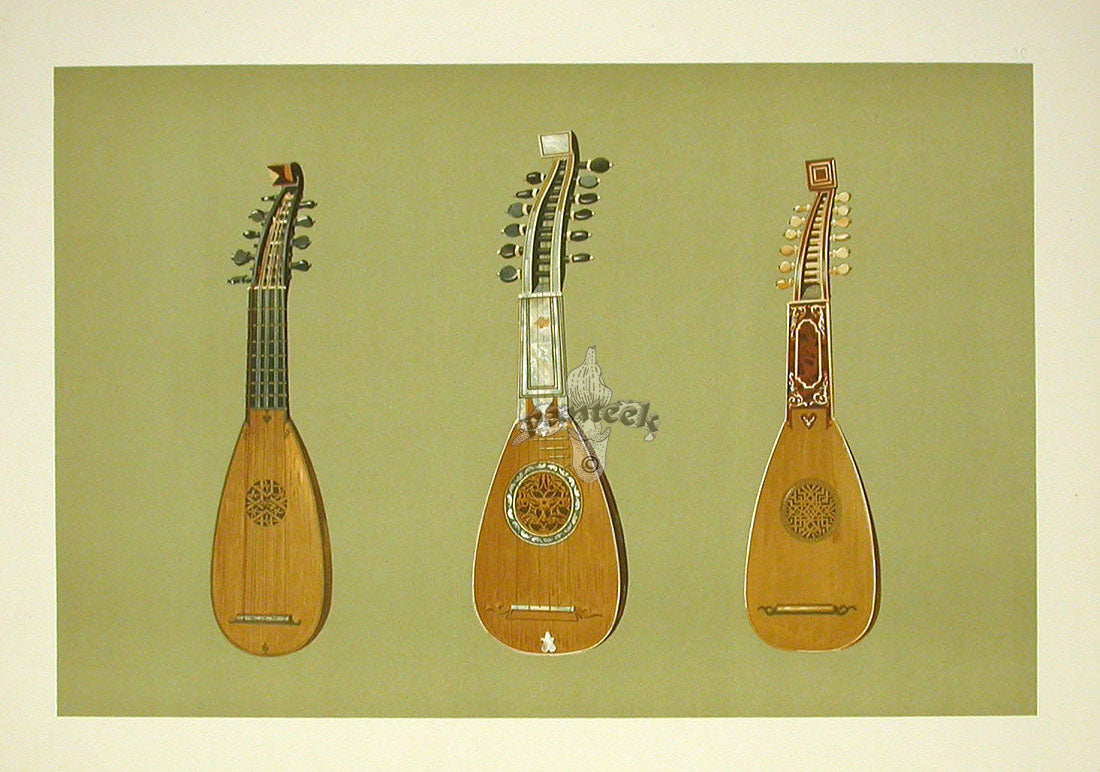 William Gibb Original Print Antique Musical Instrument Pandurina & Mandolines