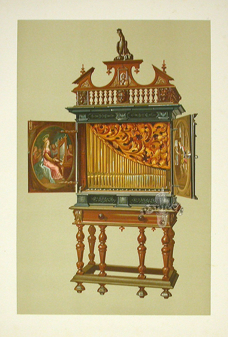 William Gibb Original Print Antique Musical Instrument Positive Organ