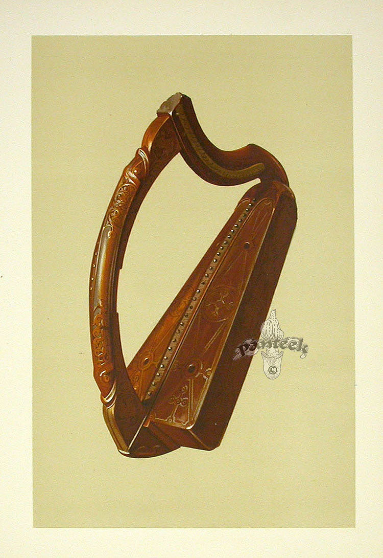 William Gibb Original Print Antique Musical Instrument Queen's Harp