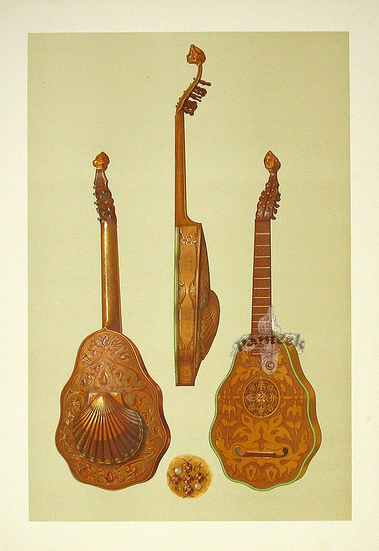 William Gibb Original Print Antique Musical Instrument Queen's Lute