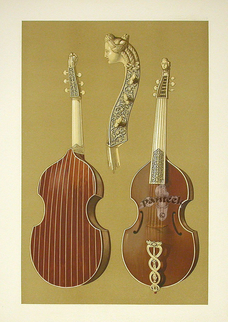 William Gibb Original Print Antique Musical Instrument Viola da Gamba