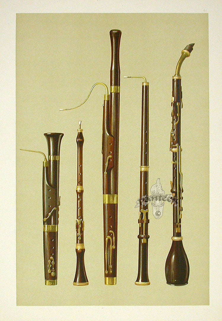 William Gibb Original Print Antique Musical Instrument Woodwinds