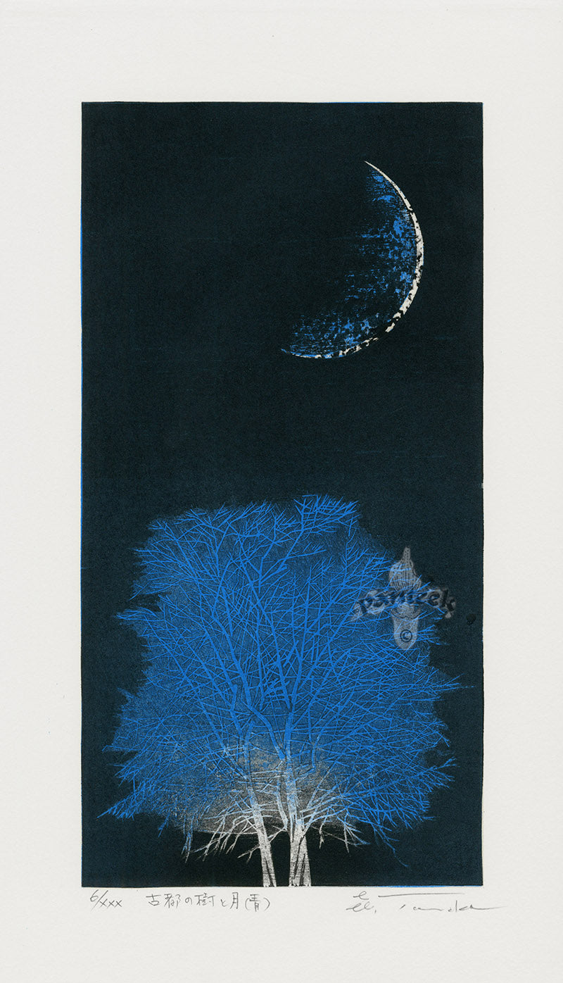 Yoshikazu Tanaka Crescent Moon, Blue Tree in Ancient City