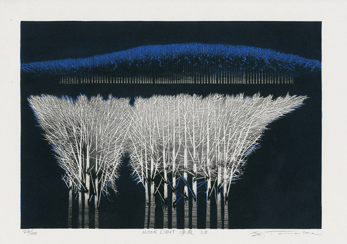 Yoshikazu Tanaka Moonlight Blue & White Tree Scene