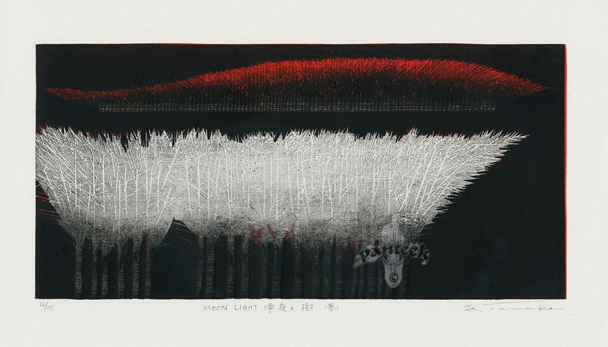 Yoshikazu Tanaka Moonlight Red & White Tree Scene