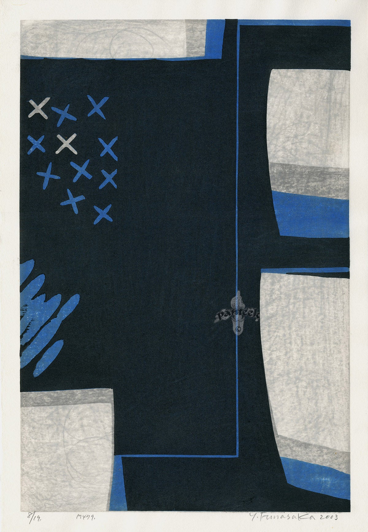 Yoshisuke Funasaka Blue Black Abstract M479