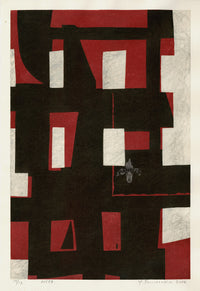 Yoshisuke Funasaka Red Black Abstract M558 - Panteek Antique Prints