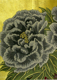 Yousaku Sekino Black Peony Gold Leaf - Panteek Antique Prints
